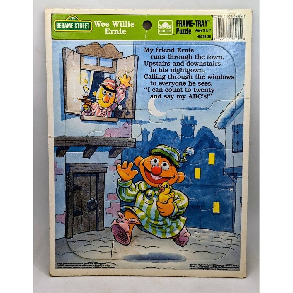 1989 Golden Sesame Street Wee Willie Ernie Frame Tray Puzzle 4524B-36